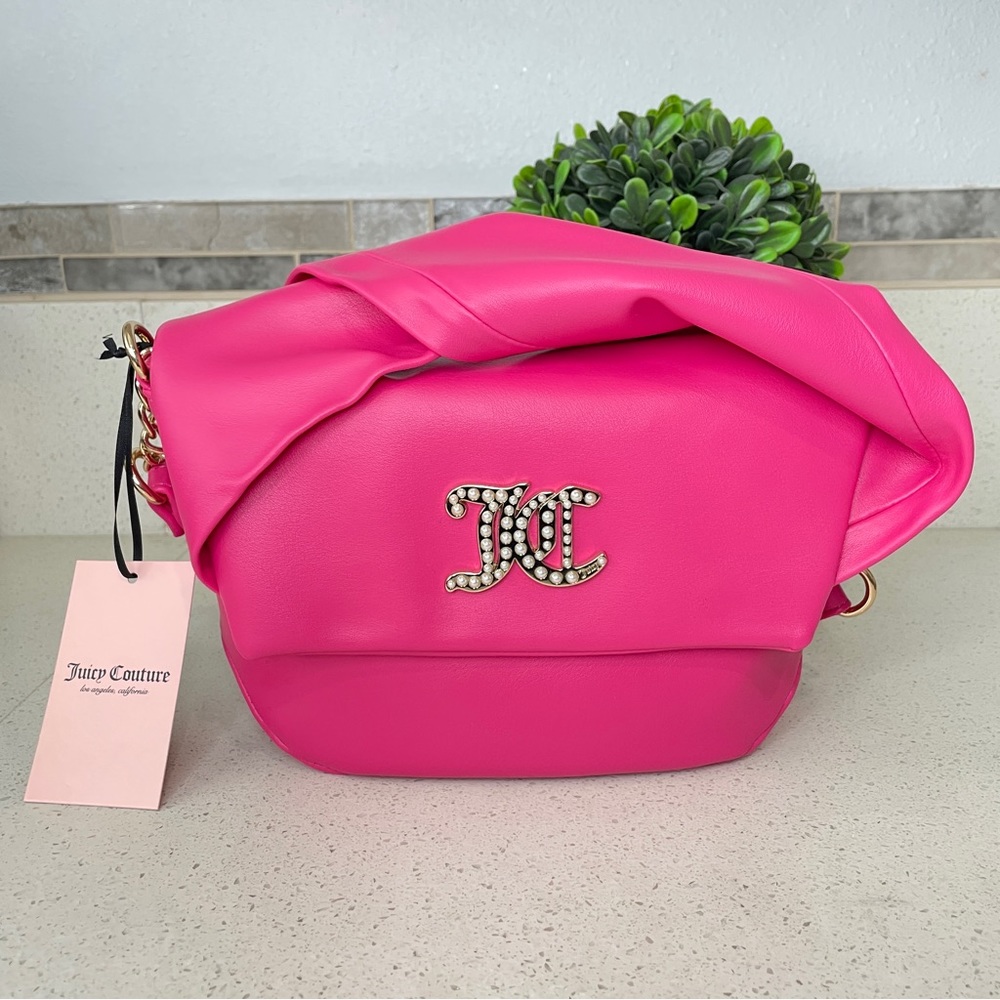 NEW Juicy Couture Soft Touch Flap Crossbody Bag Hot Pink Pearl JC Logo